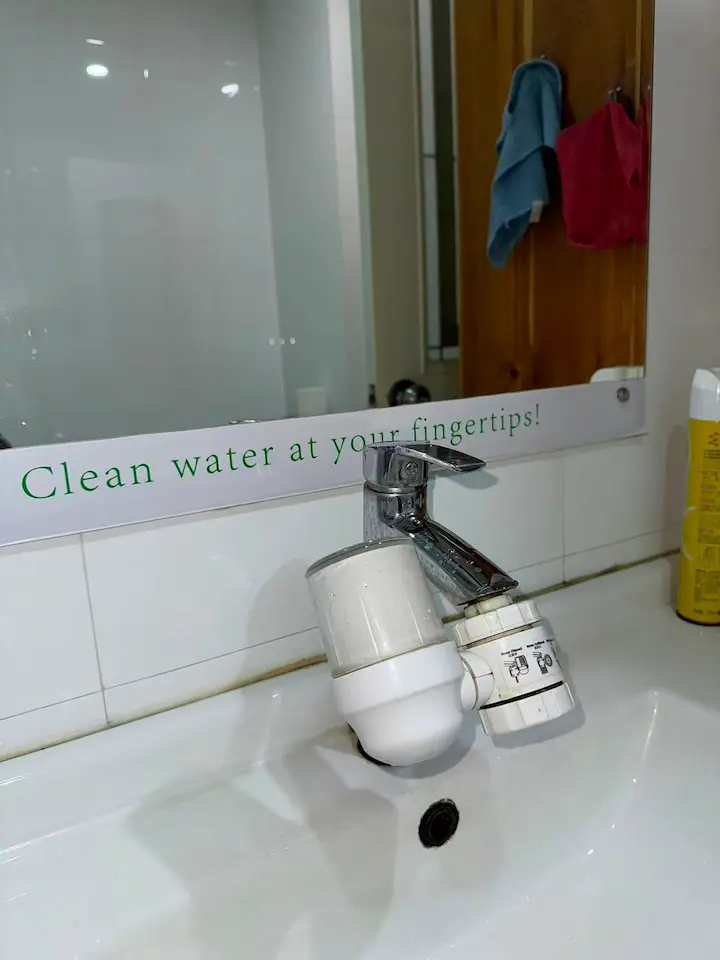 Best and Top 10 of the Faucet-mounted water filter installed on a bathroom tap at the Greenwave China showroom in Shanghai.